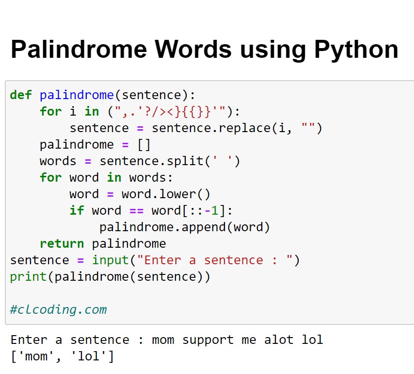 Day 3 Palindrome Words using Python Computer Languages (clcoding)